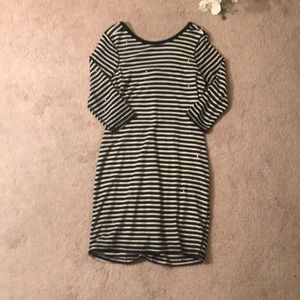 Black + white striped 3/4 sleeve dress w/ sparkles